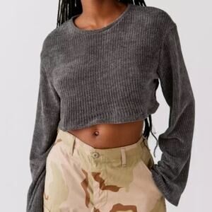 Urban Renewal Remnants Drippy Sleeve Sweater L Gray Chenille Cropped Boxy L